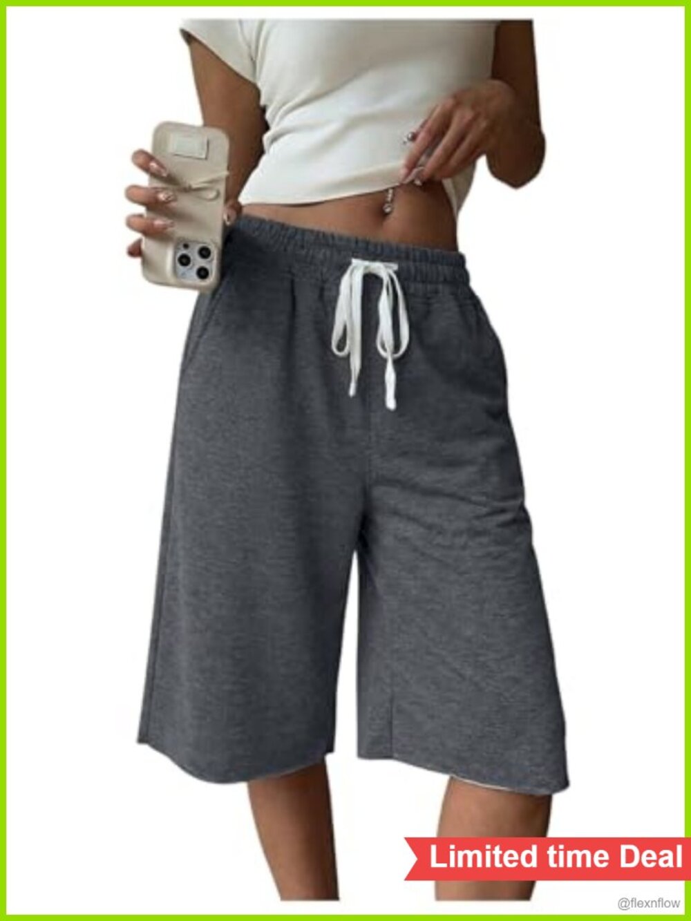 Women's Wide Leg Bermuda Shorts Knee Length Baggy Shorts Elastic Waist